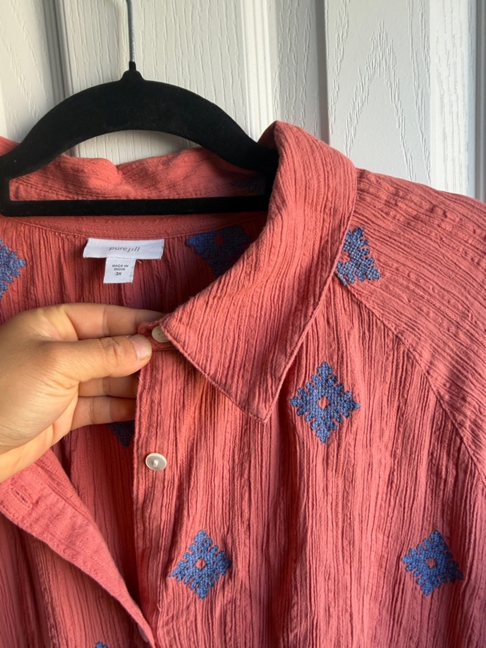J. Jill Pure Jill Embroidered Shirtdress Size 3X in Coral Reef, Blue Lake - Picture 5 of 15